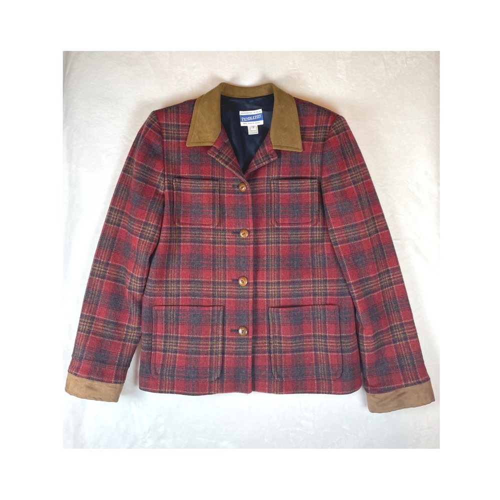 Pendleton Red Plaid Blazer with Tan Accents